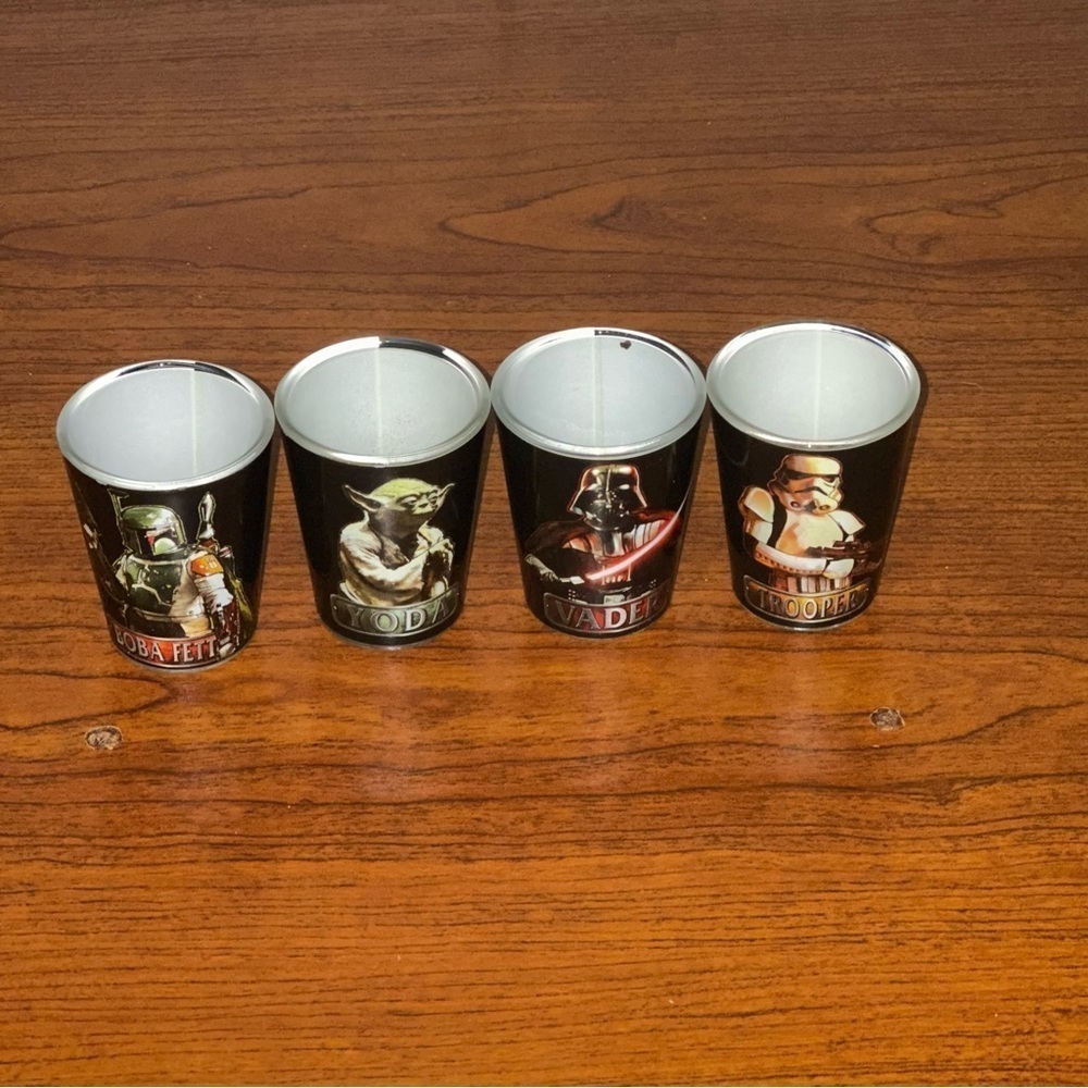 Star Wars 4 Shot Glasses Darth Vader, Storm Trooper, Boba Fett, Yoda May the 4th